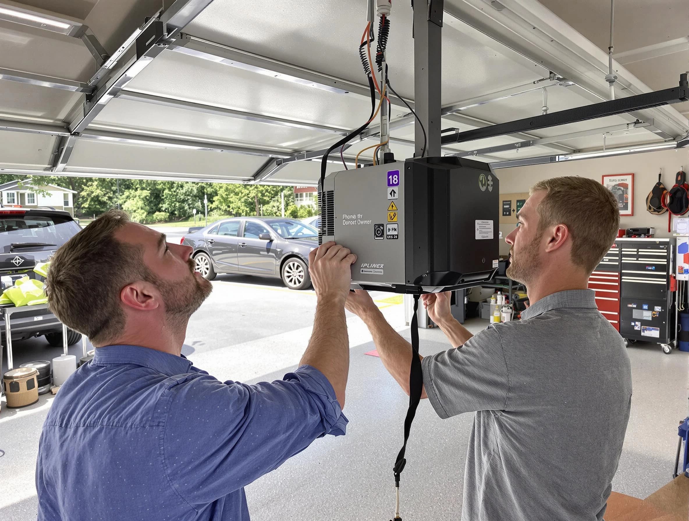 Victor Garage Door Repair technician installing garage door opener in Victor