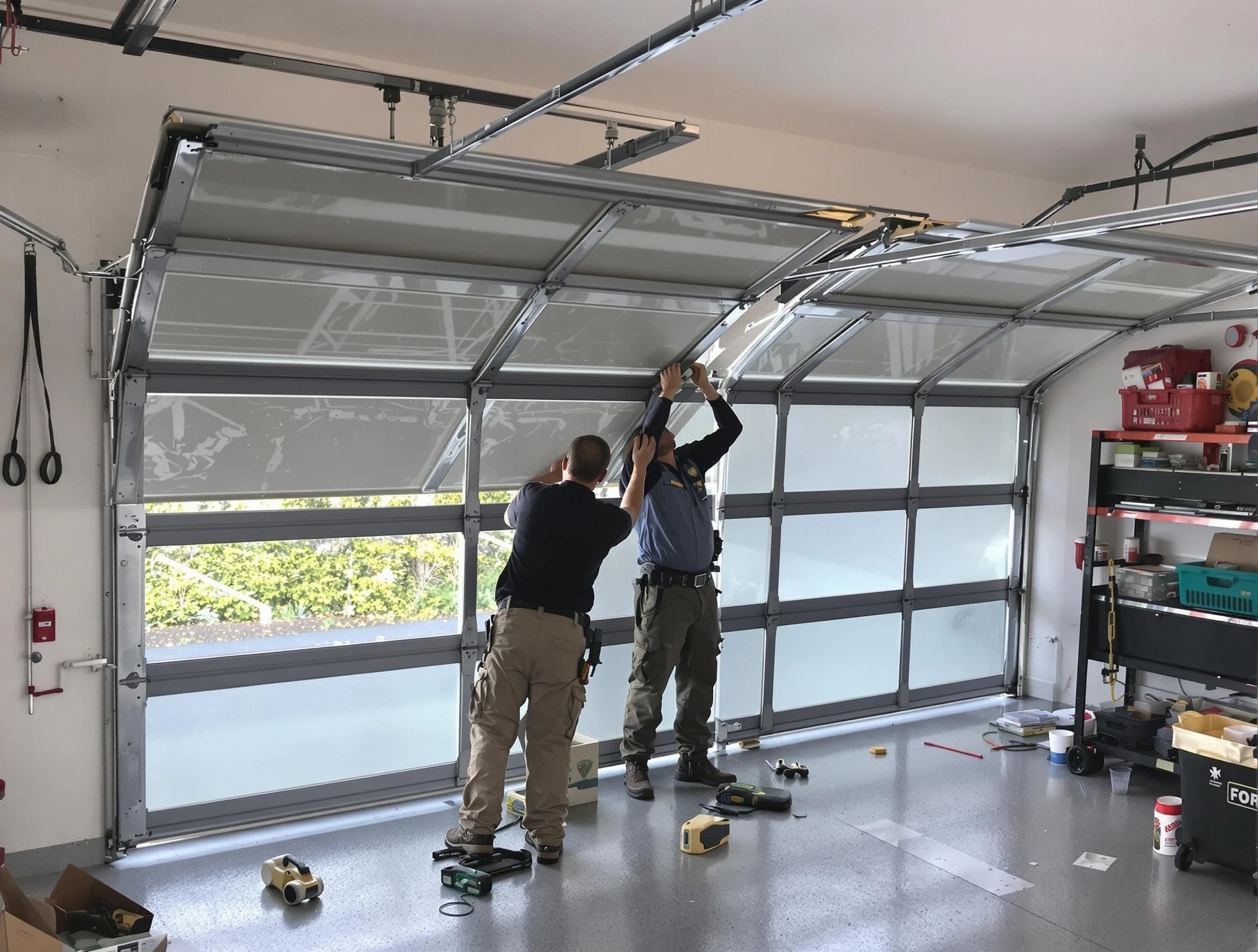 Victor Garage Door Repair expert performing precise panel replacement on Victor garage door
