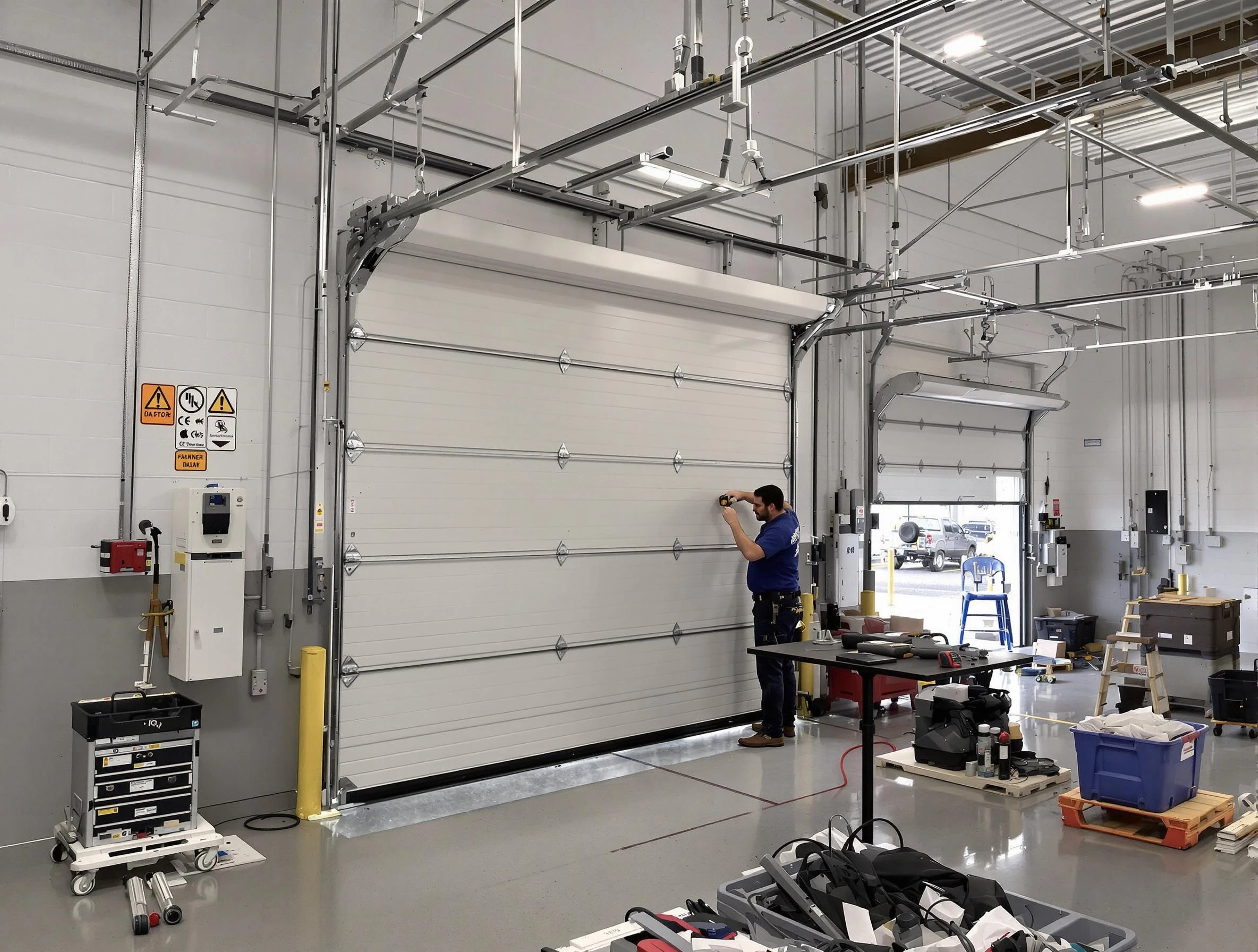 Commercial garage door repair being performed by Victor Garage Door Repair expert in Victor