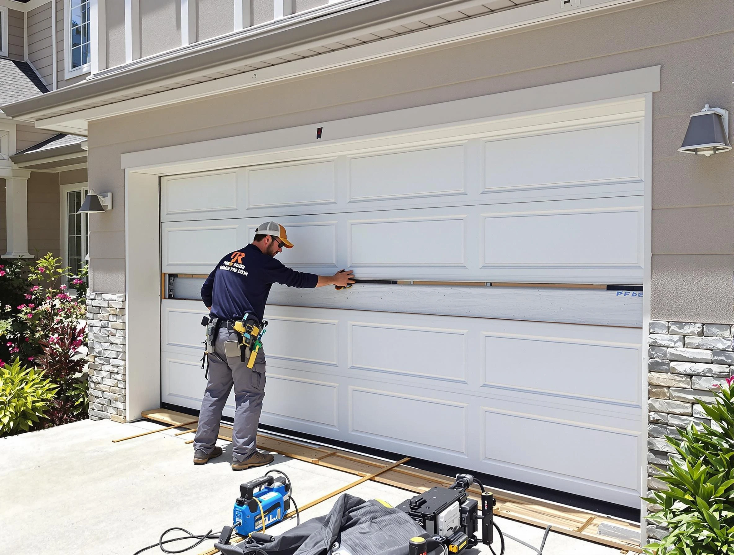 Victor Garage Door Repair team performing complete garage door replacement at Victor residence