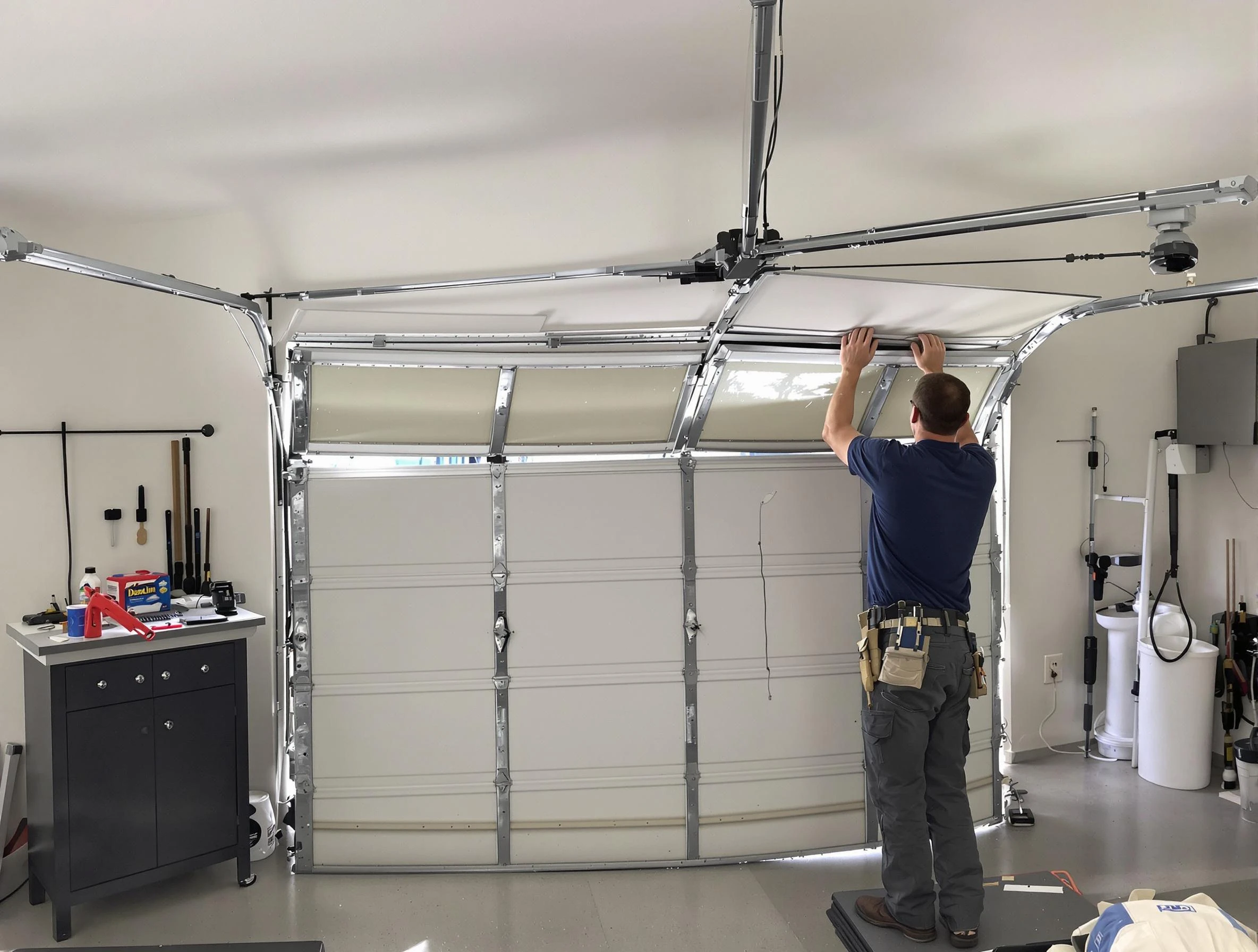 Victor Garage Door Repair specialist performing precise section replacement on Victor garage door