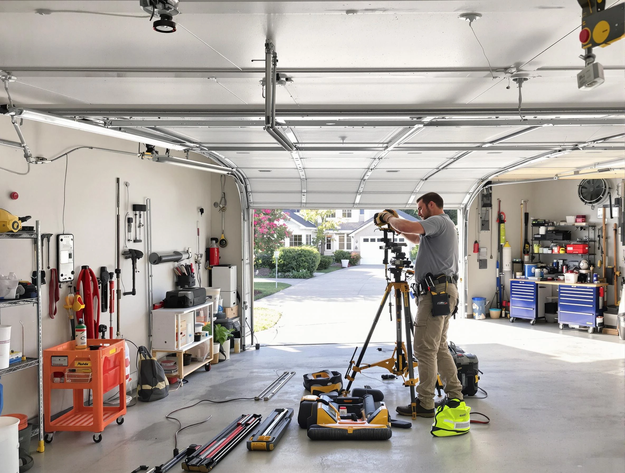 Victor Garage Door Repair specialist performing laser-guided track alignment in Victor
